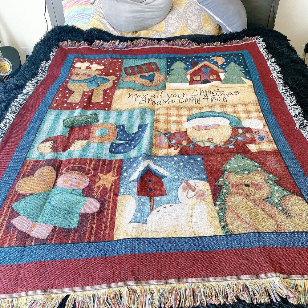 Vintage Christmas Holiday With Friends Tapestry Baby Throw Blanket 62”x48”